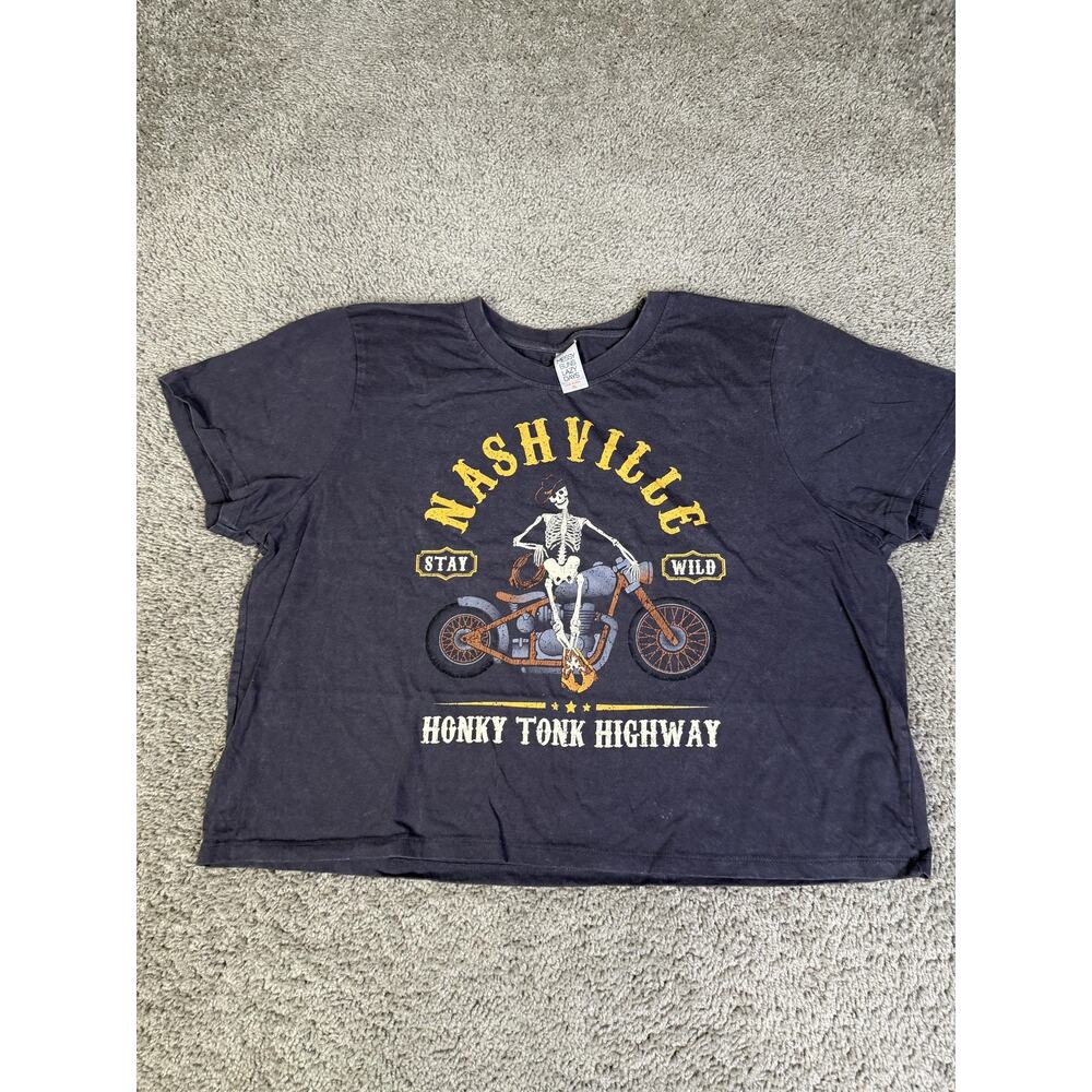 MESSY BUNS LAZY DAYS Shirt Womens XL Black Cropped Nashville Skeleton Tee